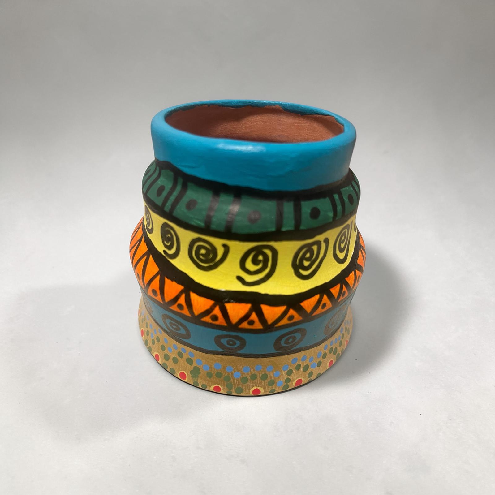 Script TerraCotta Hand Painted Mini Vase